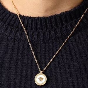 18K Gold Plated and White Medusa Pendant Necklace